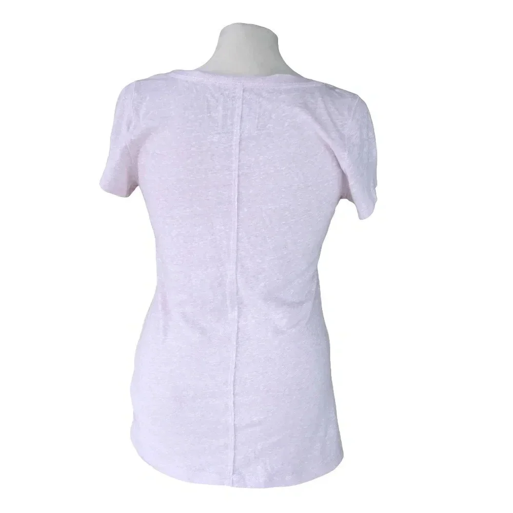 Abercrombie & Fitch || Soft Sheer Baby Tee Light Pink Slub V Neck Moose Preppy M